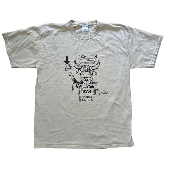 90s Humor T Shirt Mad Cow Brand Discount Burgers Sz. Large - Picture 1 of 6